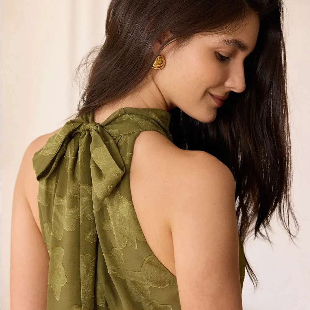 RIHOAS The Green Jacquard Ruched Halter Midi Dress 76 Size L - Image 4