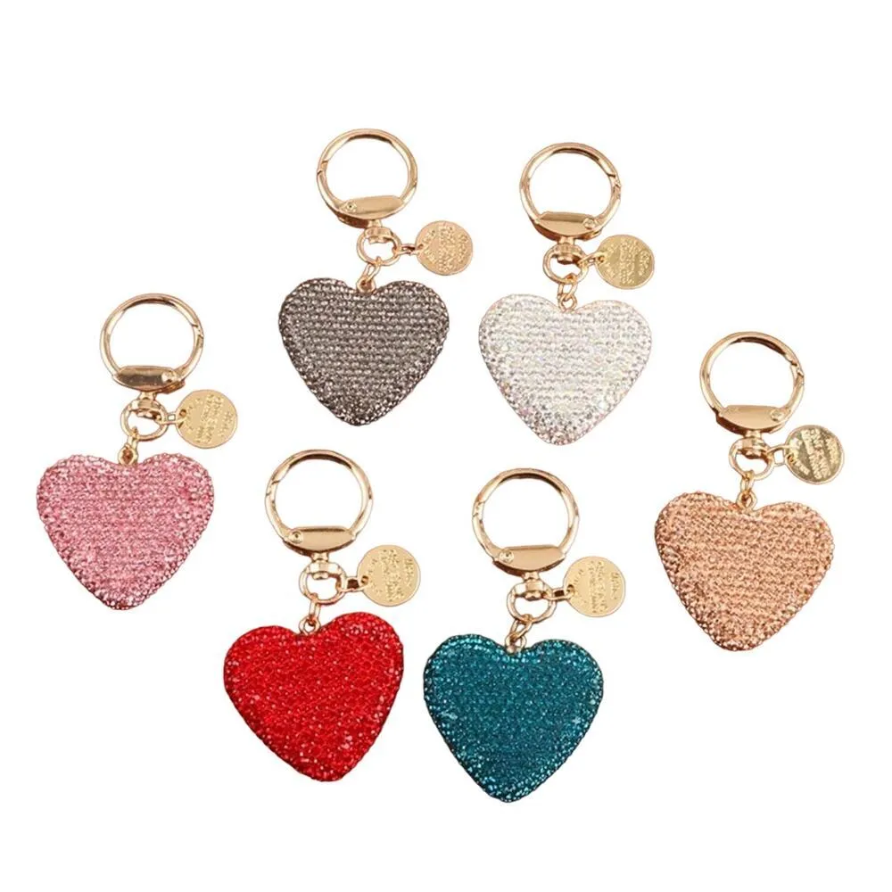 RED (1) Rhinestone Heart Keychain Couple Peach Crystal Handbag Purse charm - Image 3