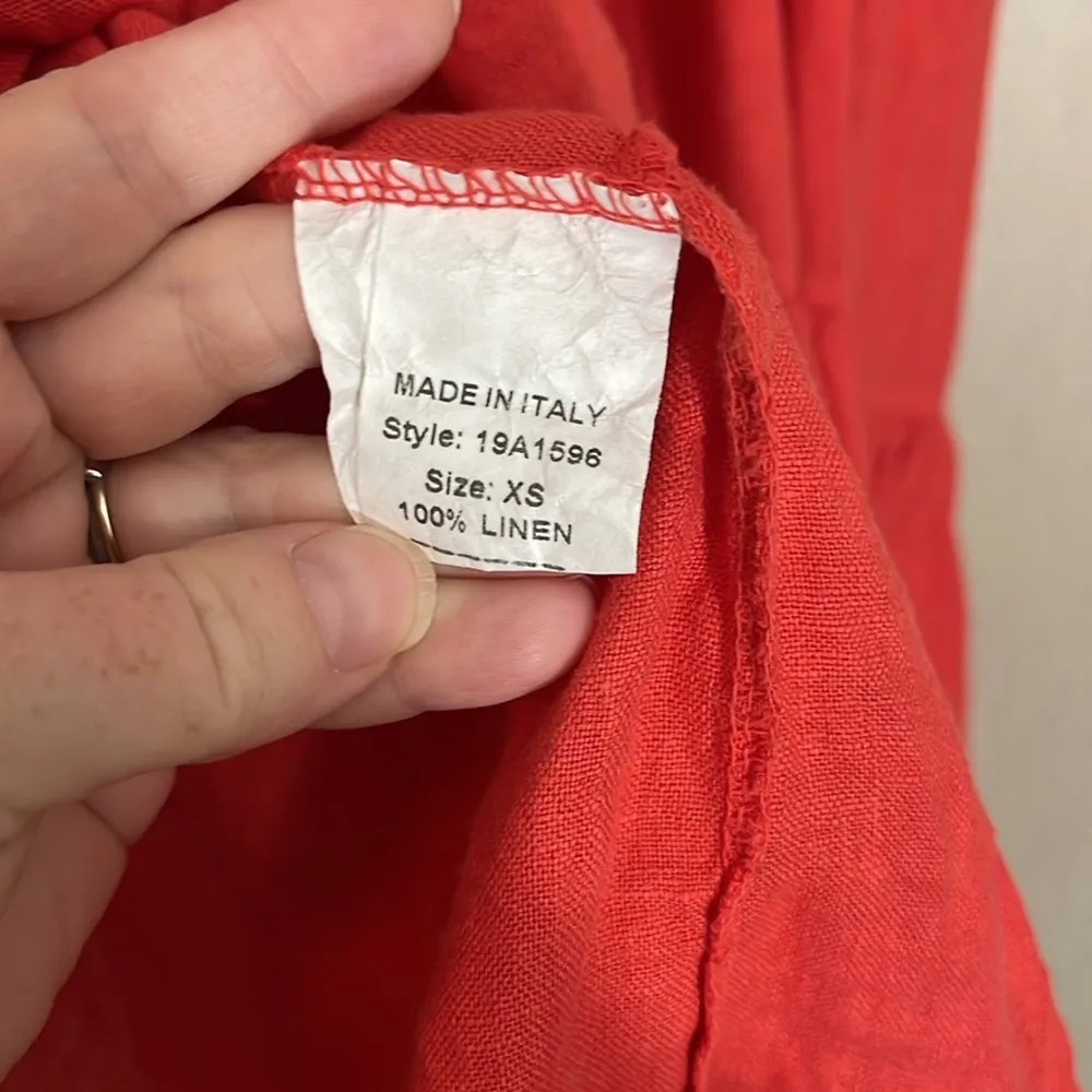 Francesca Bettini xs orange tiered maxi midi dress Italy 100% linen - Image 4