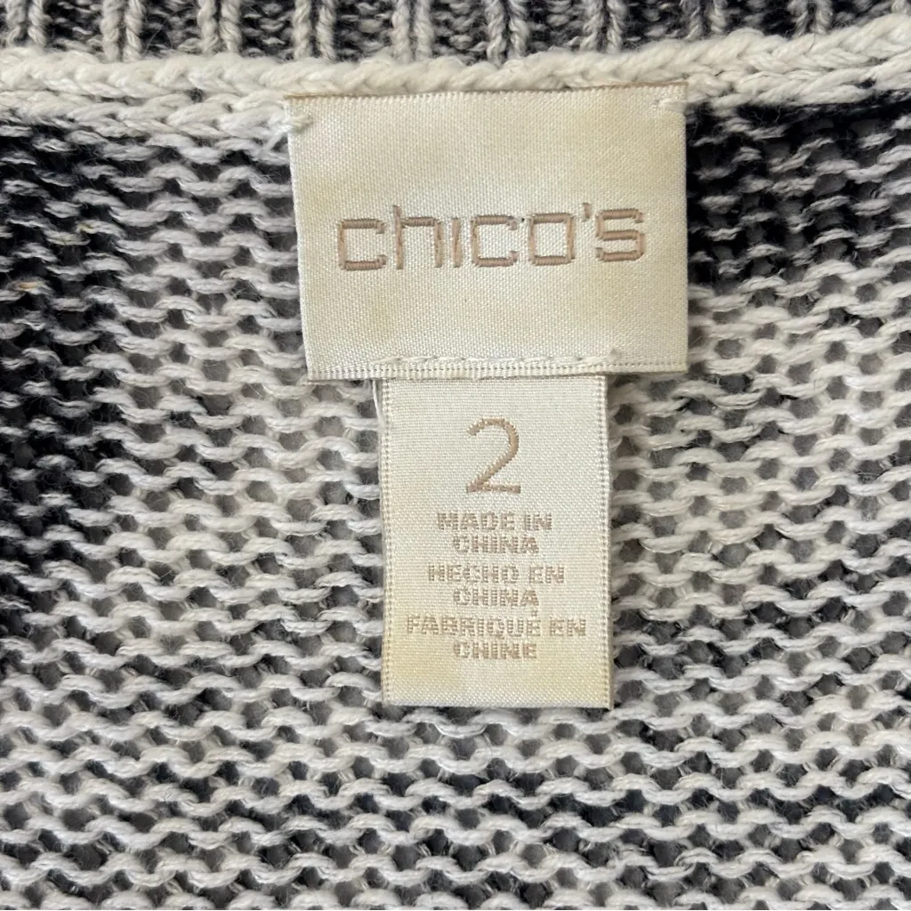 Chicos black white linen blend open front long cardigan sweater women’s Size 2 - Image 9