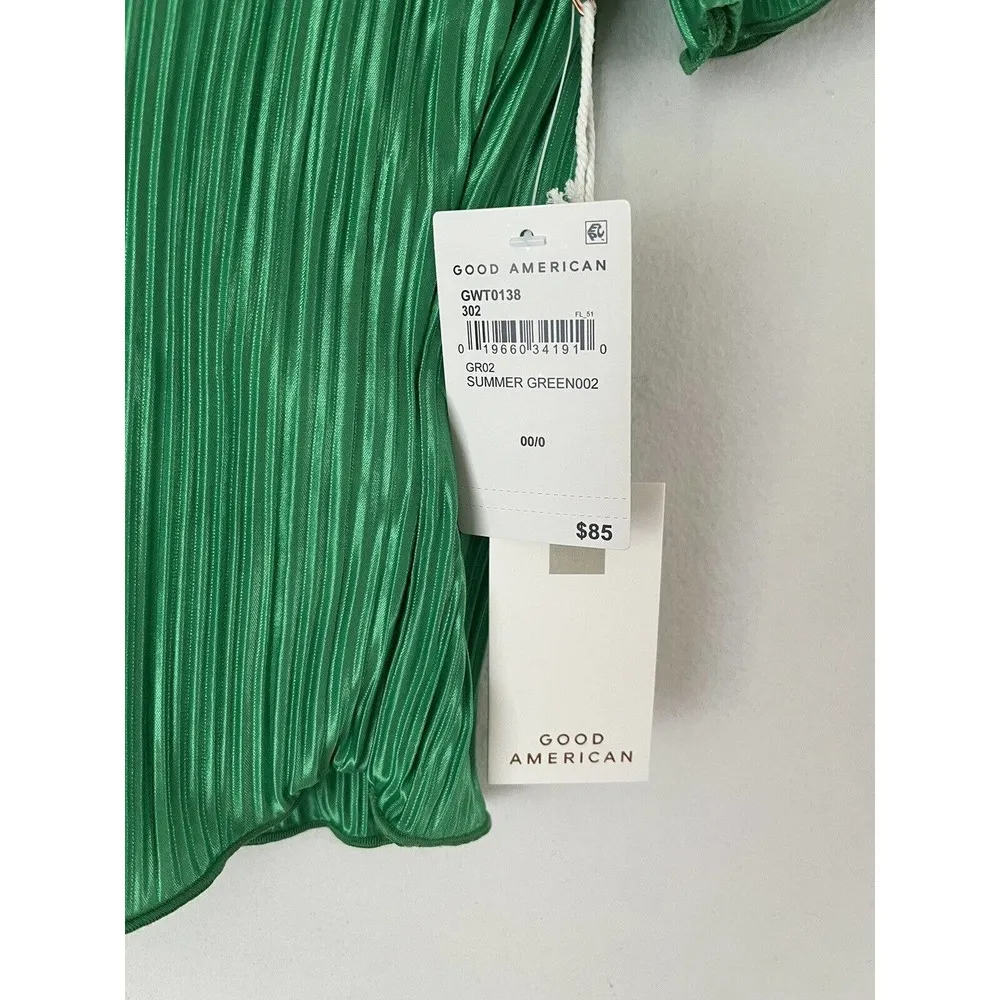 NWT Good American Kelly Green Satin Plisse Pleated Top Sz 00/0 - Image 7