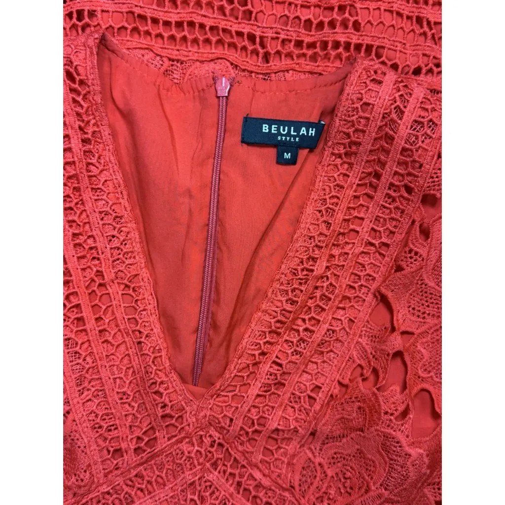 NEW BEULAH STYLE Size M Womens Red Lace Mini Dress Boho Peasant Beach Summer Size M - Image 16