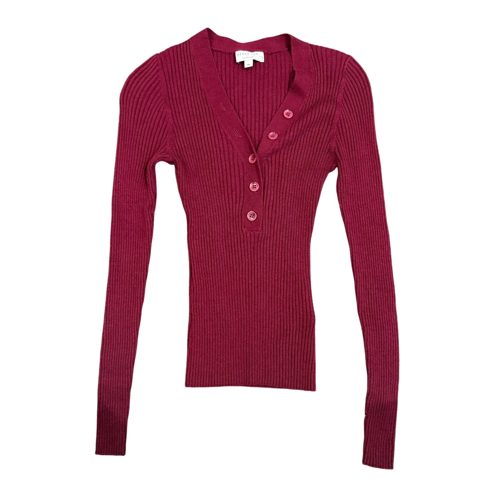 Derek Lam 10 Crosby x RTR Ribbed Henley Sweater in Red, Size M Red Size M - Image 4