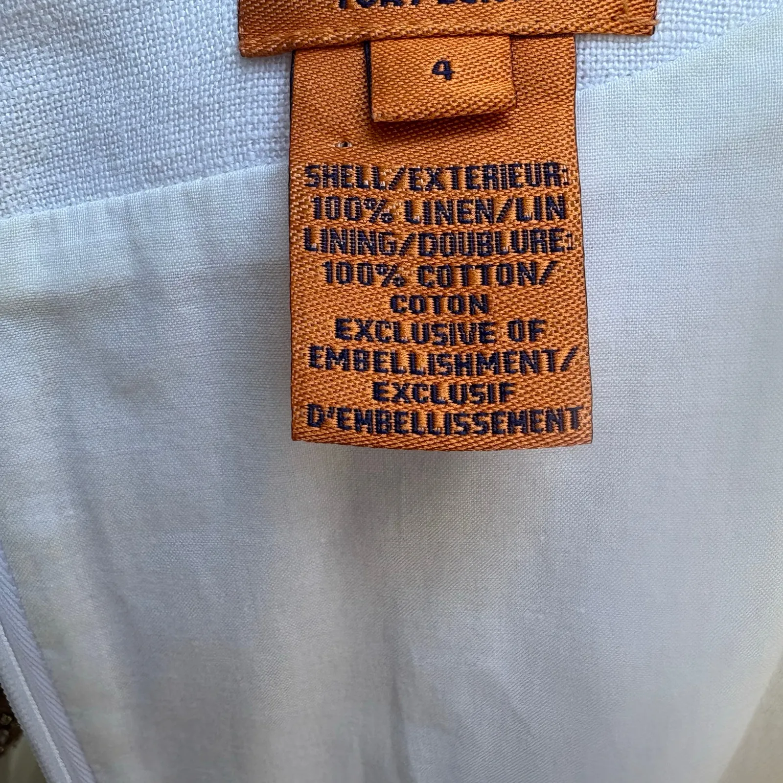 Tory Burch Beaded Mini Dress Tunic Sz 4 White Linen Brown Floral Embellished - Image 8