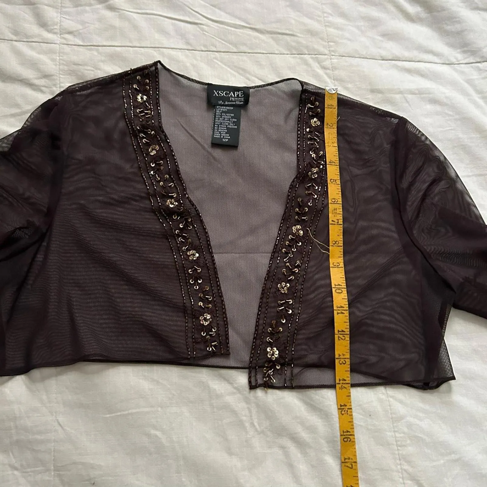 Xscape vintage brown sheer mesh Bolero with beaded detailing Size 12 - Image 6