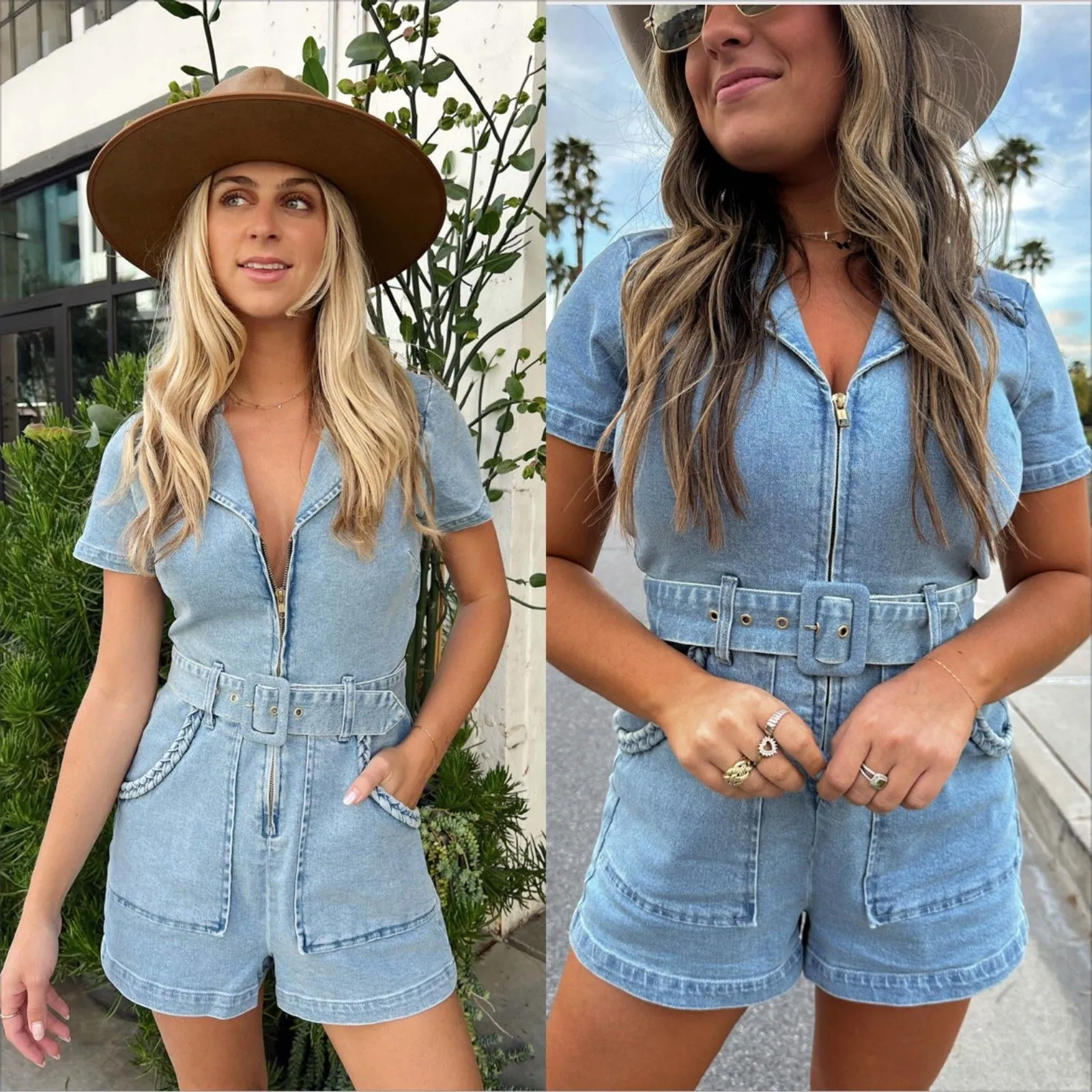 Show Me Your Mumu Outlaw Romper Size Large Light Tide Denim Western Boho Belted - Image 2