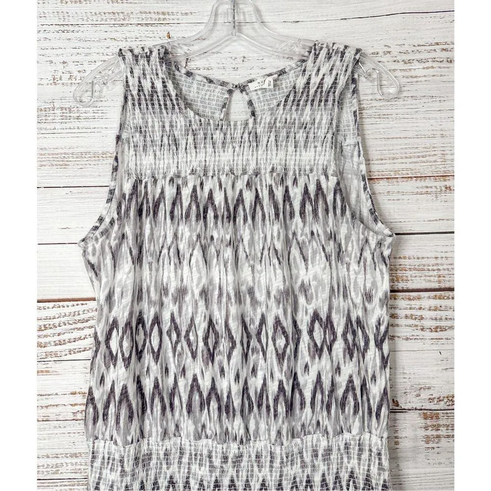 Soft Joie Womens Ikat Sleeveless Ashira Smocked Blouson Dress Purple White Large - Image 2