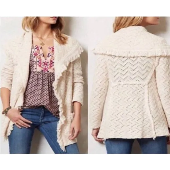 Anthropologie Angel of the North Cream Fringe Cardigan Sweater XS - Image 2