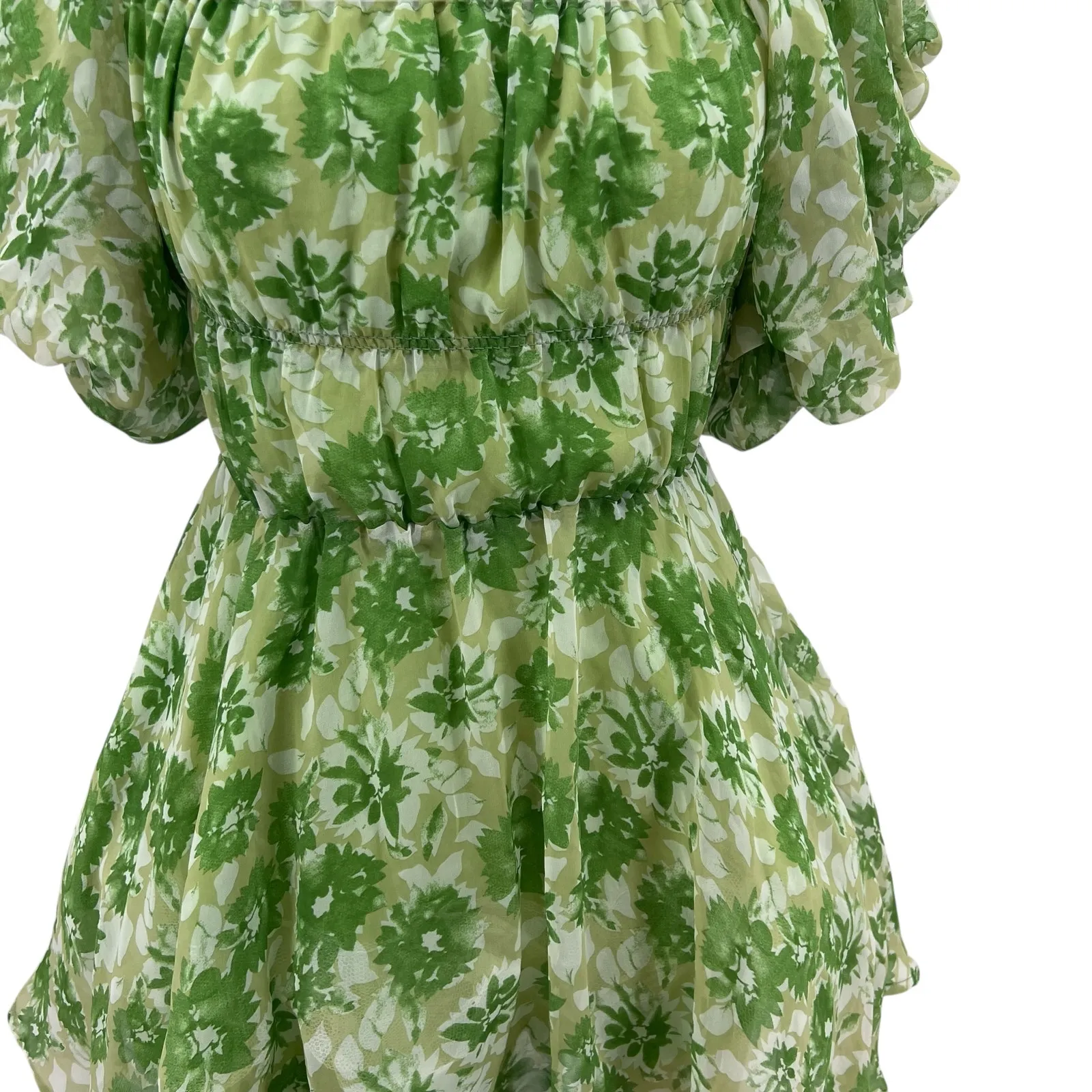 Hello Molly Challenge‎ Your Faith Dress Puff Sleeve Floral Print Green Size US 2 - Image 6