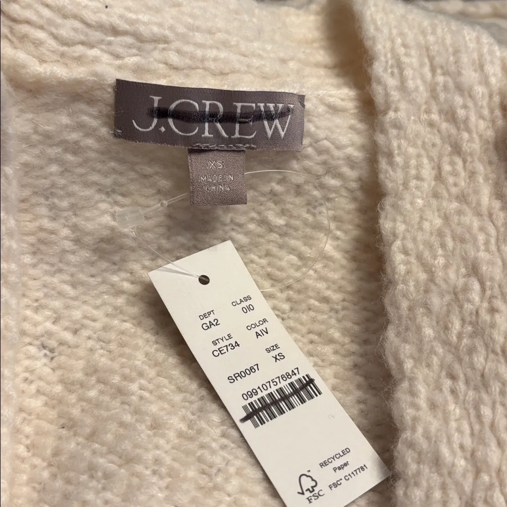 J Crew women Relaxed cardigan textured yarn wool blend oversized cream Sz XS NWT - Image 4