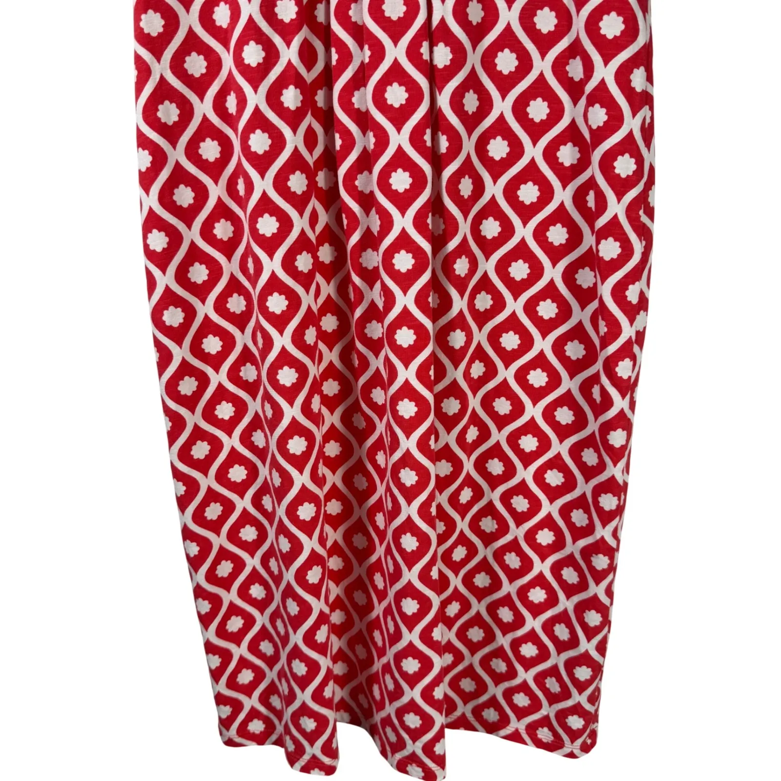 Boden Lola Jersey 2R Wrap Dress Stretch Cotton Cap Sleeve Midi Red White Print Size 2 - Image 3