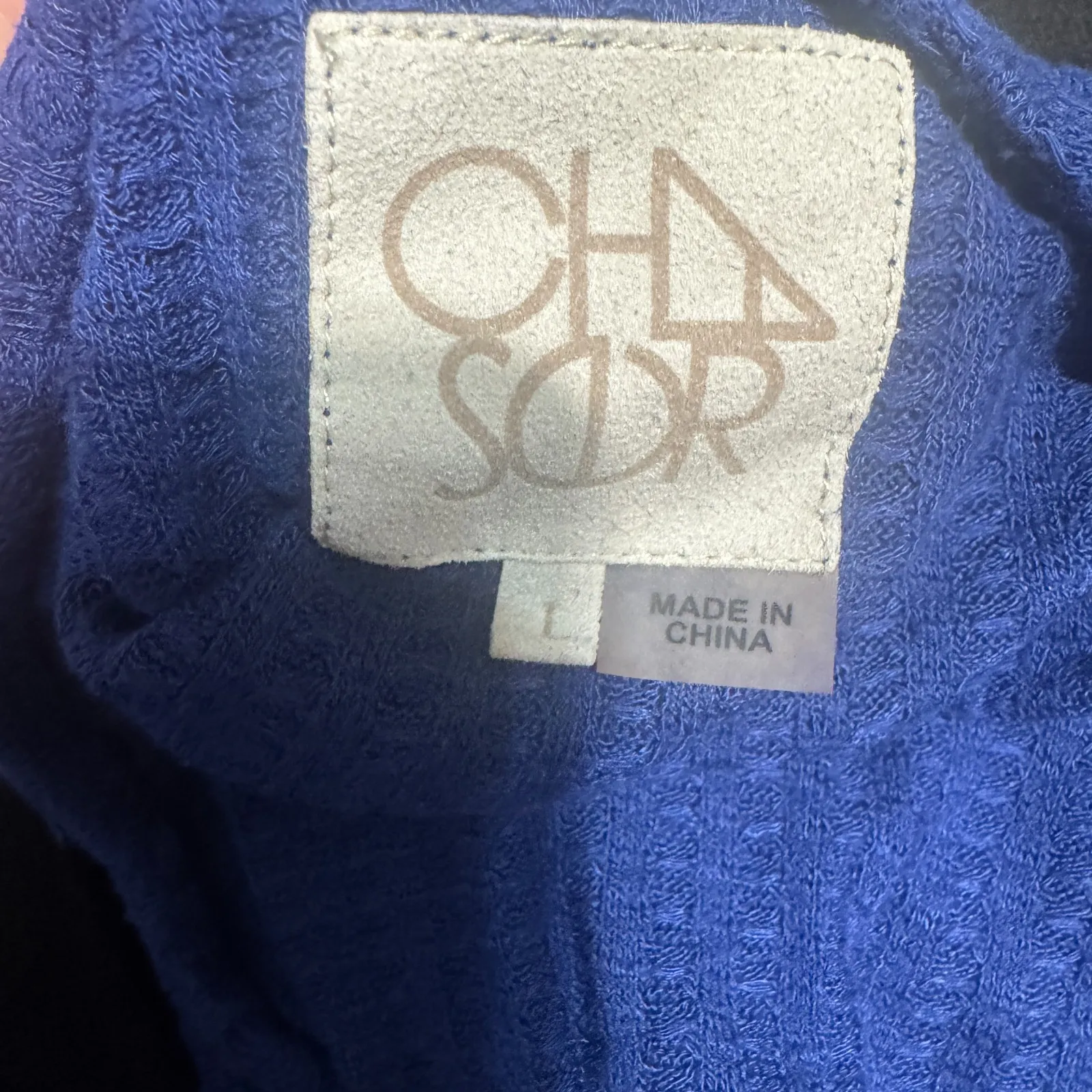 Chaser T-shirt Royal Blue Waffle Knit Thermal Sz L curved hem stretch casual - Image 4