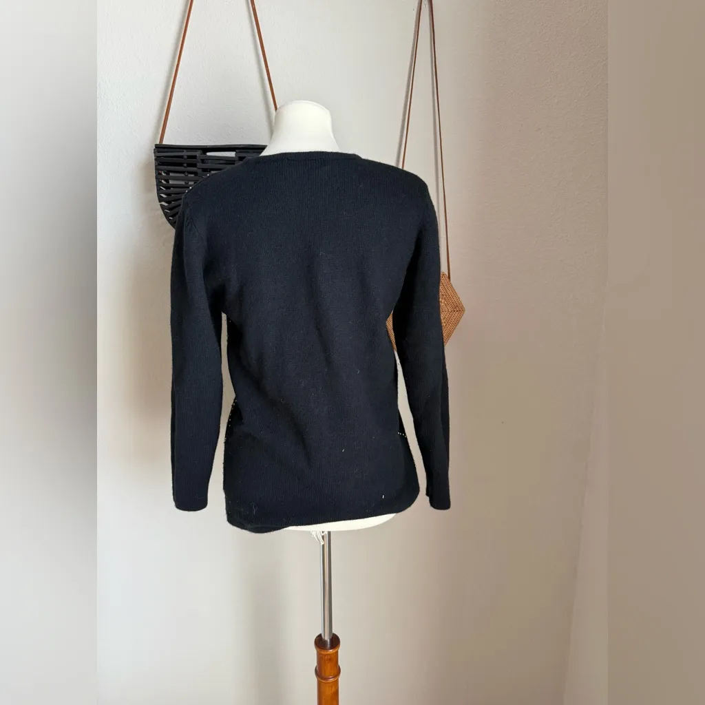 Liz Claiborne Black Labswool Beaded Pearl Sweater, Size Small - Image 2