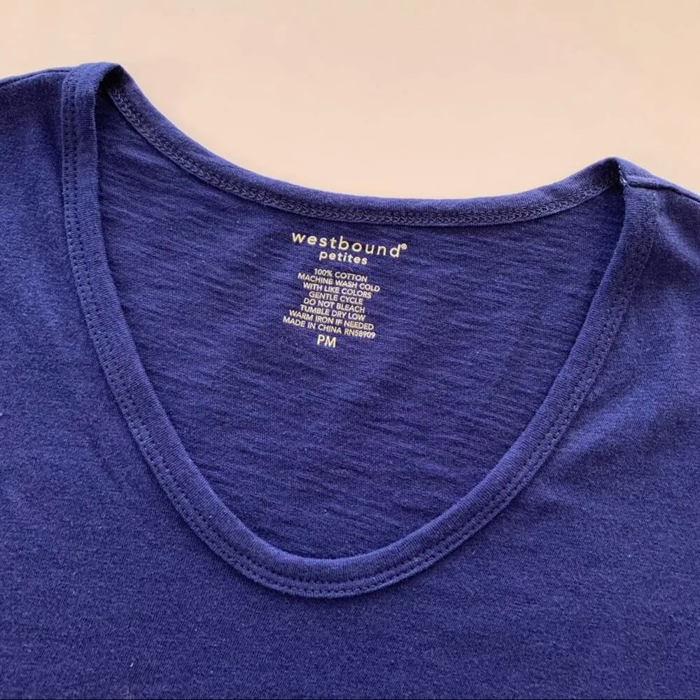 Westbound | Navy Blue Asymmetrical Lace Trim Short Sleeve T-Shirt Medium Petites - Image 2