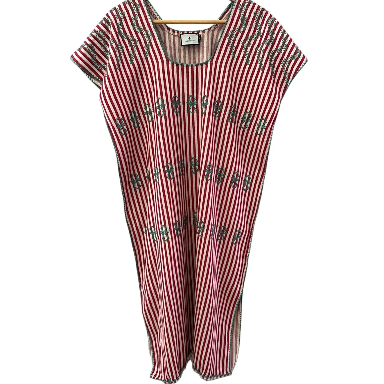 Tuckernuck‎ Oversized Red Stripe Sullivan Embroidered Canvas Caftan Size XS - Image 5
