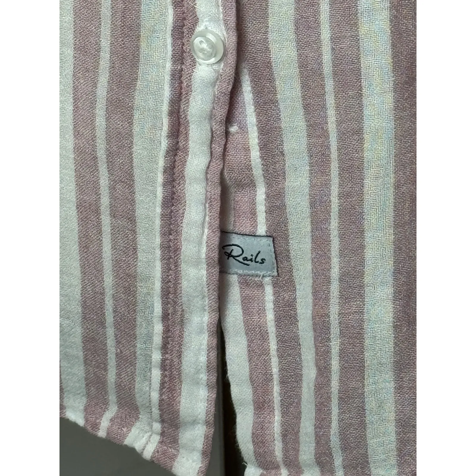 Rails Shirt Women Medium Pink White Charli Bordeaux Stripe Linen Button Down - Image 7