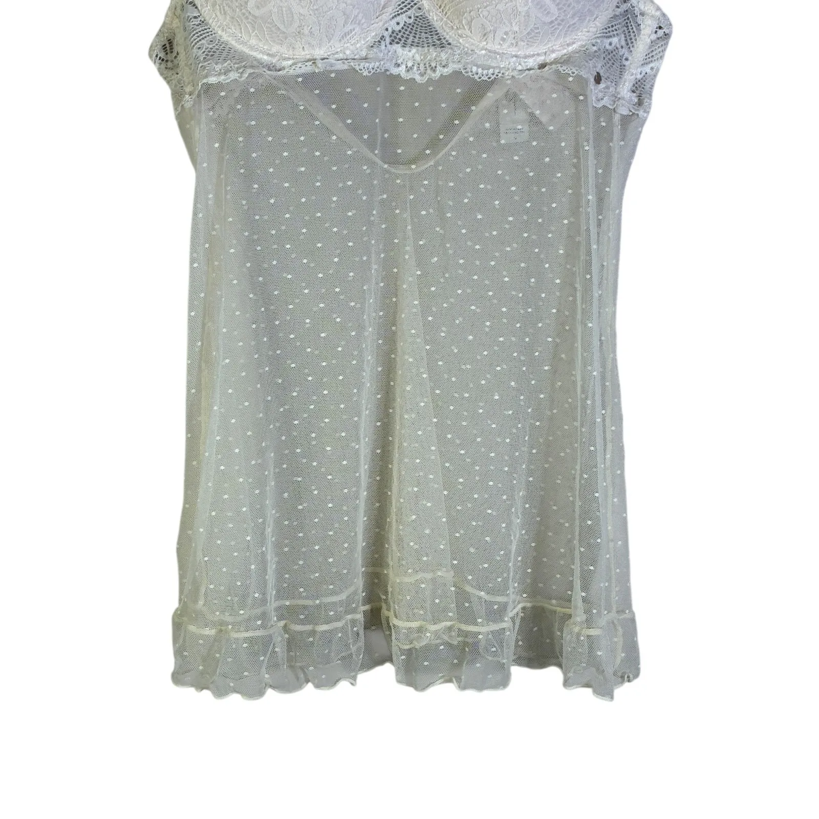 Jessica Simpson Babydoll Dress White Lace Polka Dot Lingerie Top S - Image 4