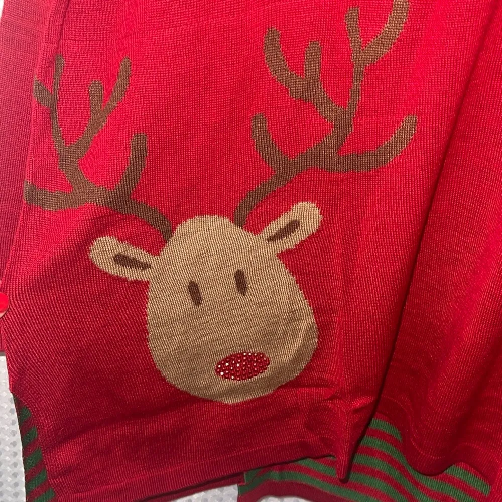 🎄 Unity Women's Sweater 2X Christmas Reindeer Rudolph Red Nose Bedazzled S… - Image 4