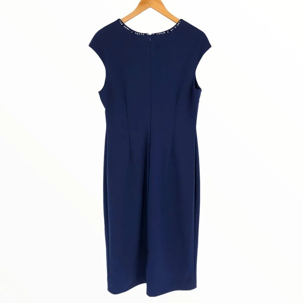 Maggy London Evening Blue Cap Sleeve Rhinestone Neckline Sheath Dress NWT 14 - Image 6