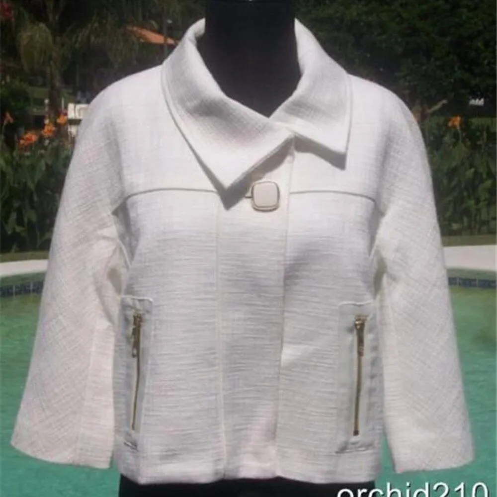 Cache Textured Swing Lined Jackie O Vented Jacket Top New Off White $178 NWT - Image 4