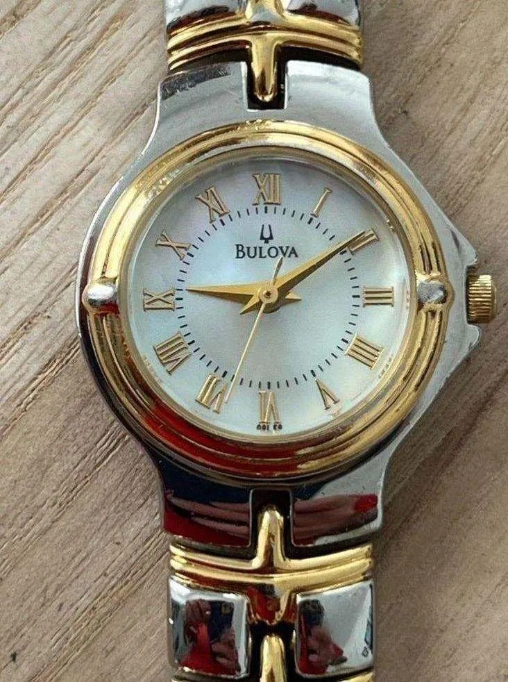 Bulova Pearl Dial Vintage Ladies Watch Two-Tone Bracelet New Crystal - Image 2