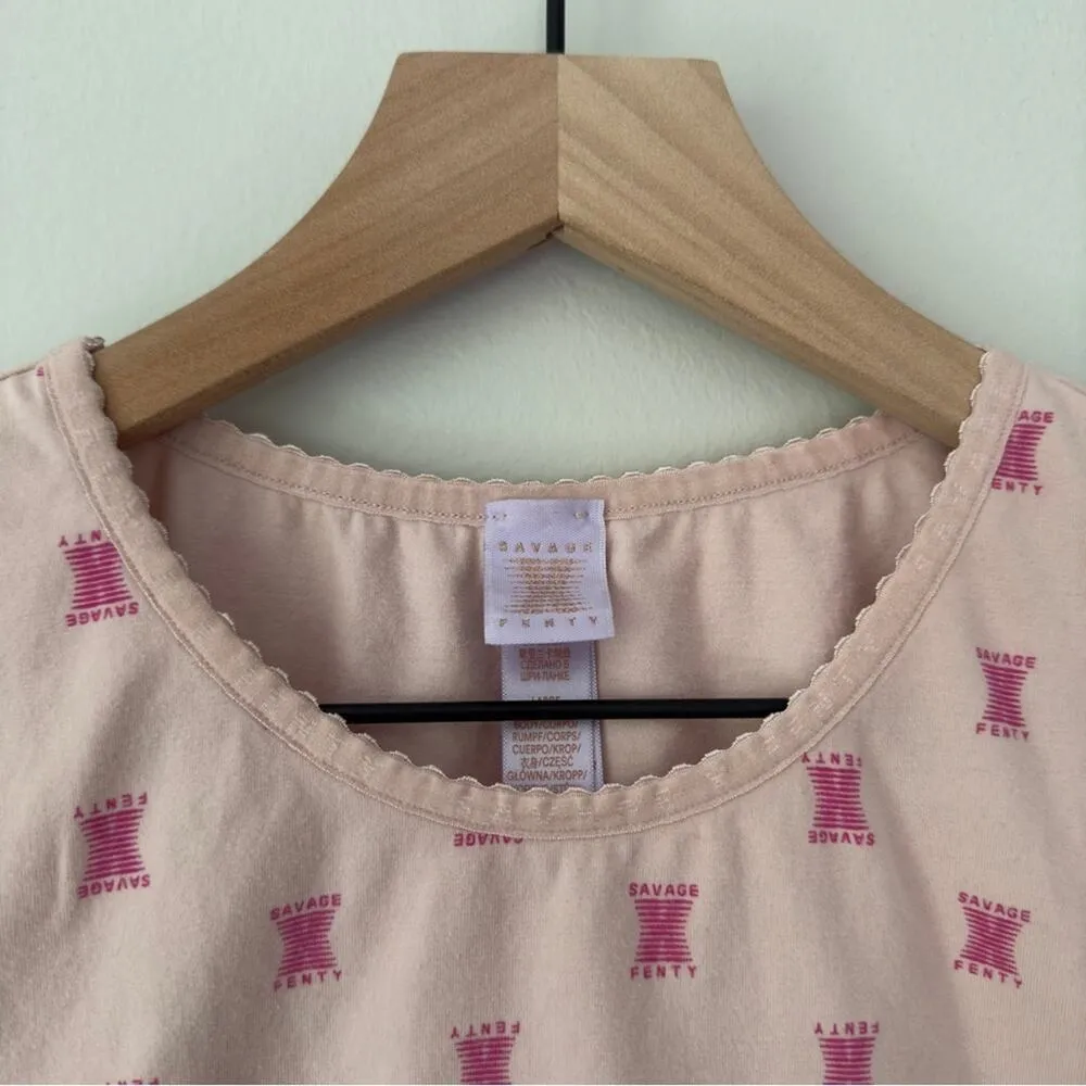 Savage X Fenty Cotton Jersey Crop Top Pink Ash X Link Print Short Sleeve Stretch - Image 6