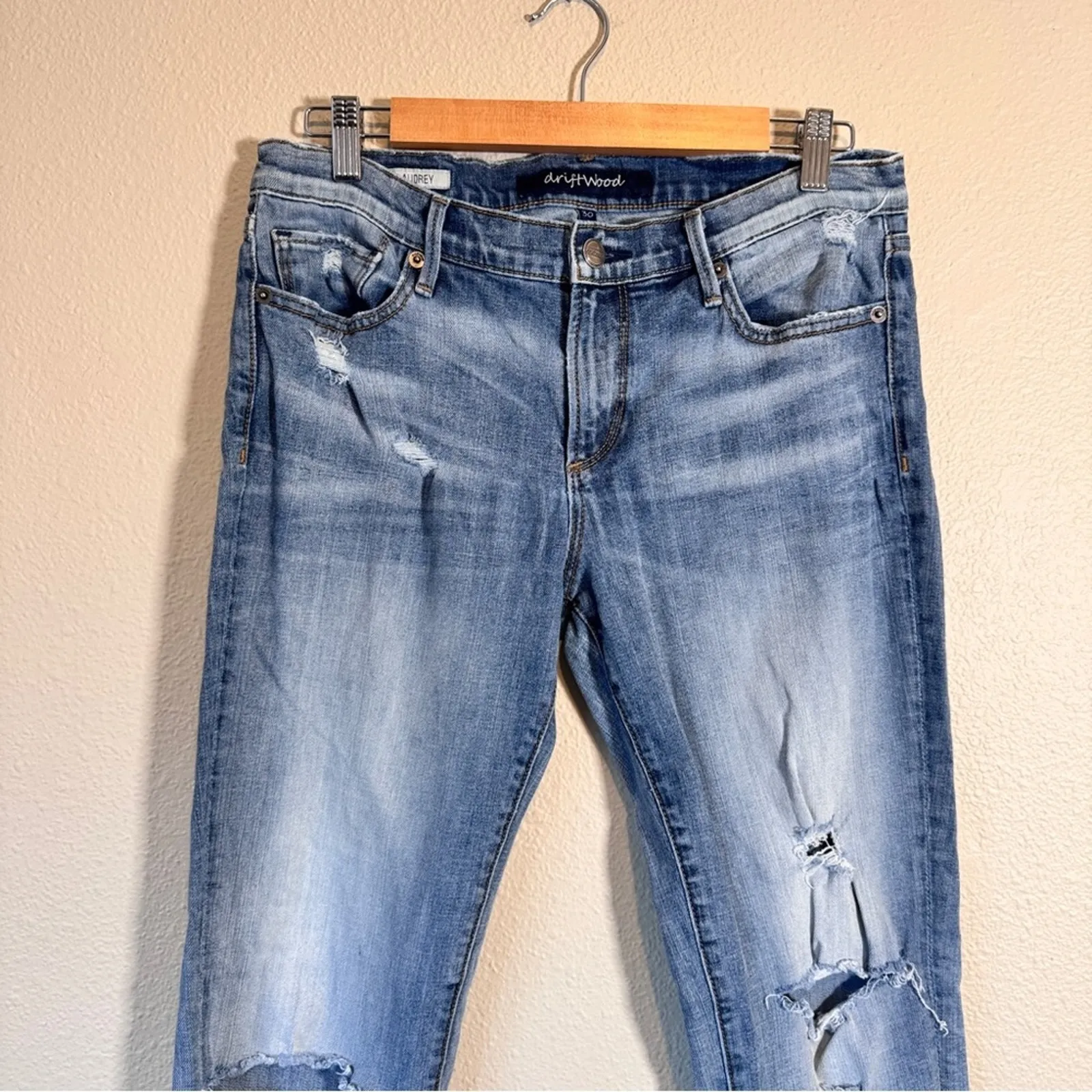 Driftwood Blue Distressed Skinny Jeans Womens 30 Audrey Mid Rise Fall Denim - Image 4