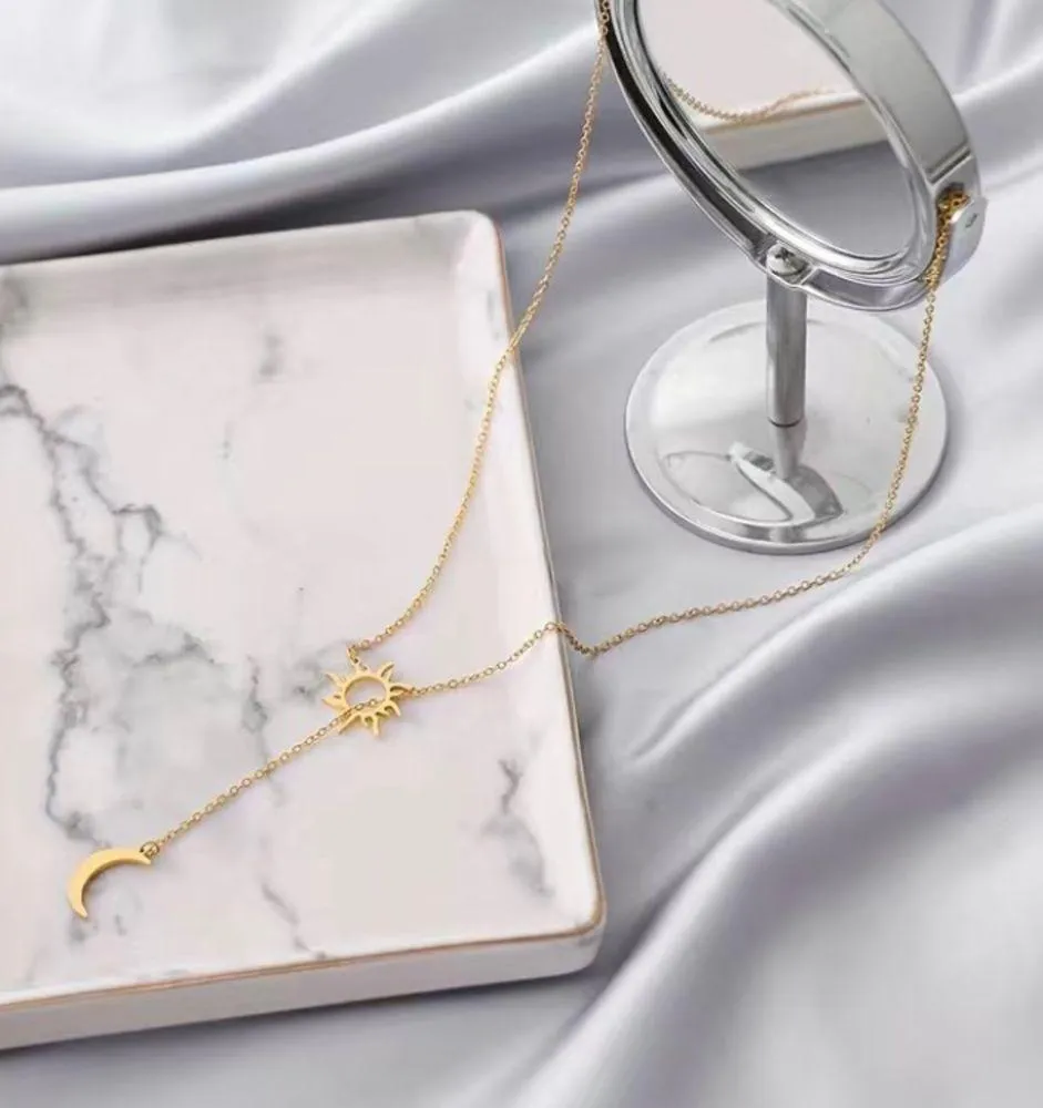 Madewell Gold Crescent Moon Sun Stainless Steele Necklace Women’s Jewelry NEW - Image 4