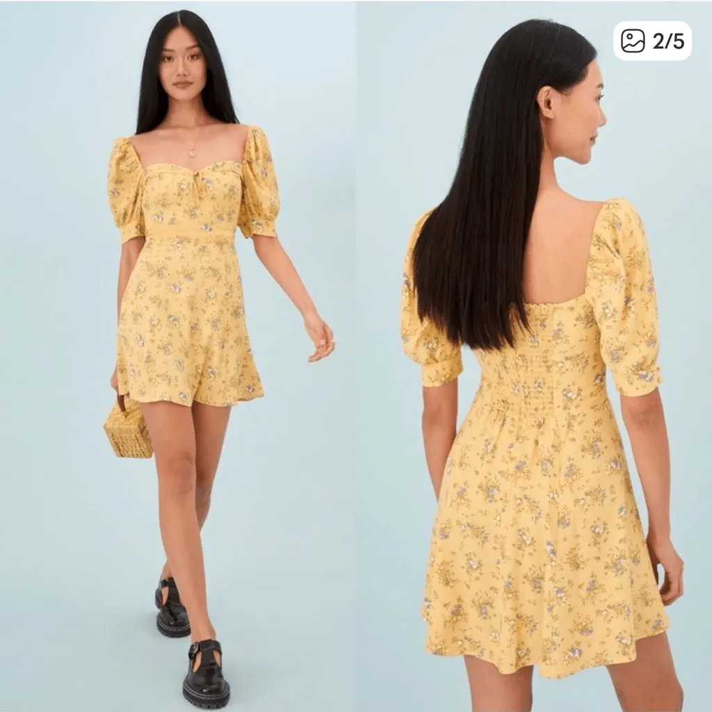 Reformation lillet yellow floral felicity mini dress size 2 - Image 3