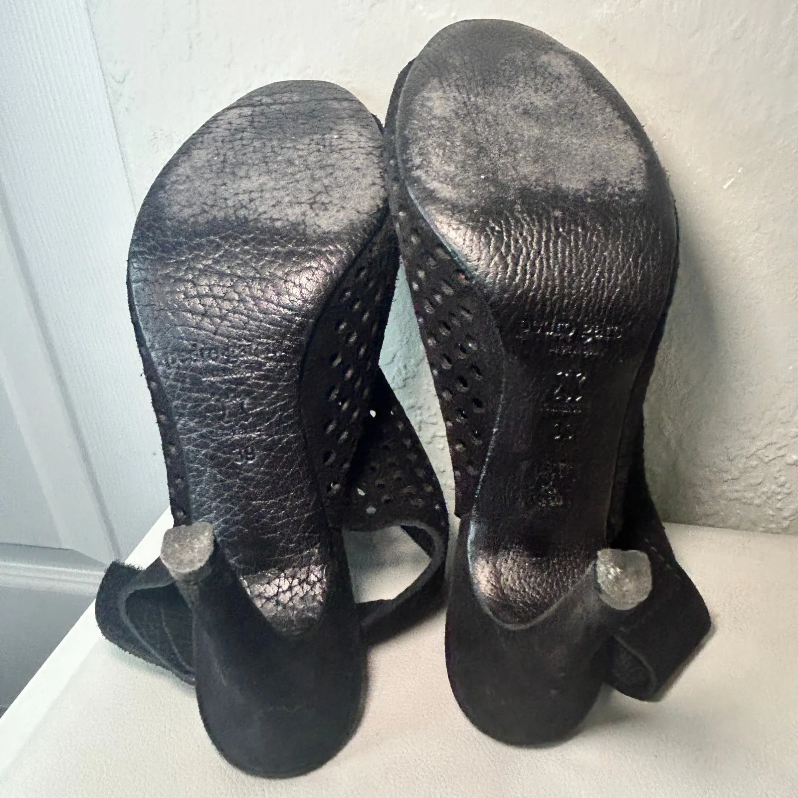 Pedro Garcia Sofia Black Suede Leather Peep Toe Heels‎ Slingback Perforated Sz 9 - Image 12
