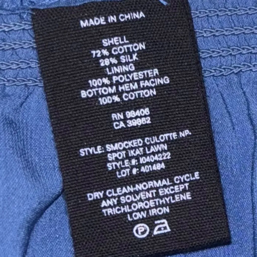 Theory Smocked Culotte Wide Leg Crop Pant In Spot Ikat Lawn Blue/White Size M - Image 8