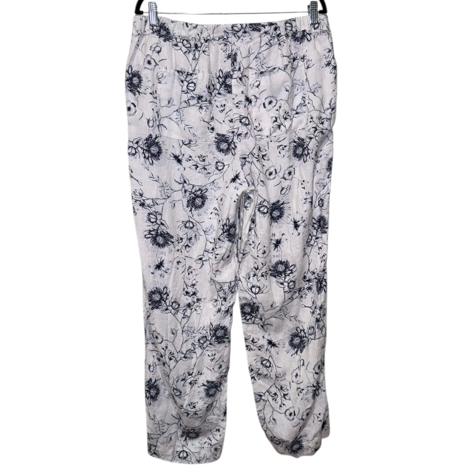 Chicos 100% Linen Pants Sz 2 Pink Blue Floral Pull On Beach Lagenlook Coastal - Image 2