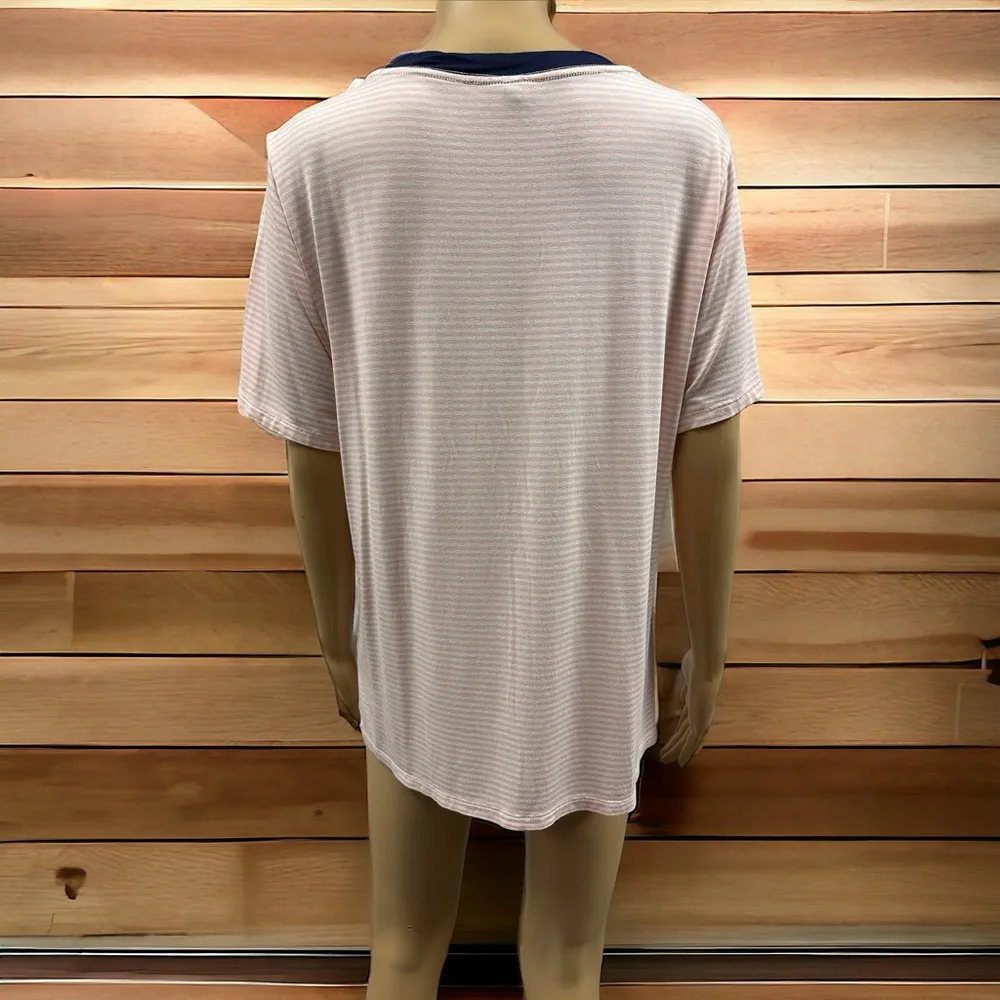 Lascana Pink White Navy Striped Soft Viscose Short Sleeve Tee Womens XL 12 14 - Image 4
