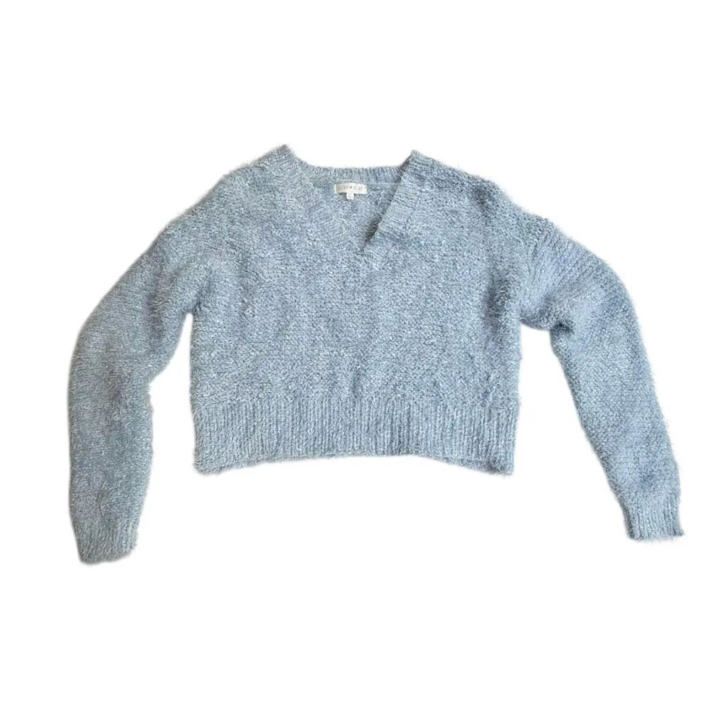 Ultra Flirt Fuzzy V-Neck SWEATER Crop Top Women's SMALL Long Sleeve Soft Fringy - Image 9
