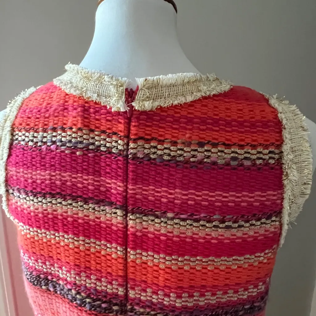 Vilagallo Dress Small Tweed Classic Retro 60s Style 40 Made in Europe Gold Boho Red - Image 14