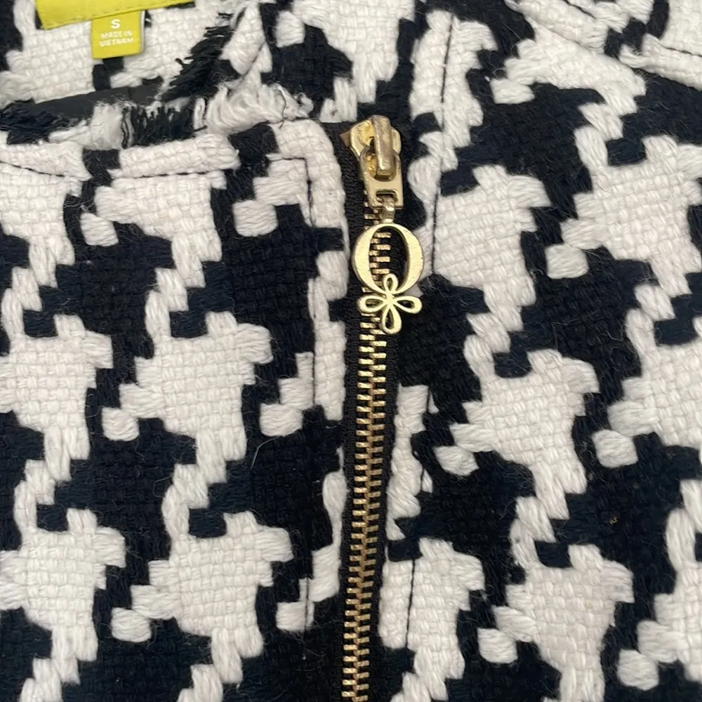 Houndstooth Zippered Jacket Wool Blend Q Mack Lined Small 🥰 ⭐️ Black - Image 3