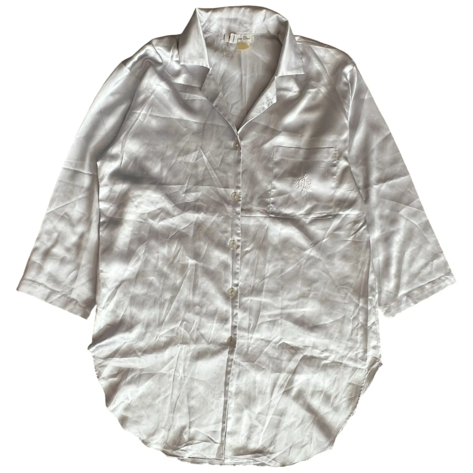 Christian Dior Gray Silvery Satin Sleep Shirt, L-XL - Image 2