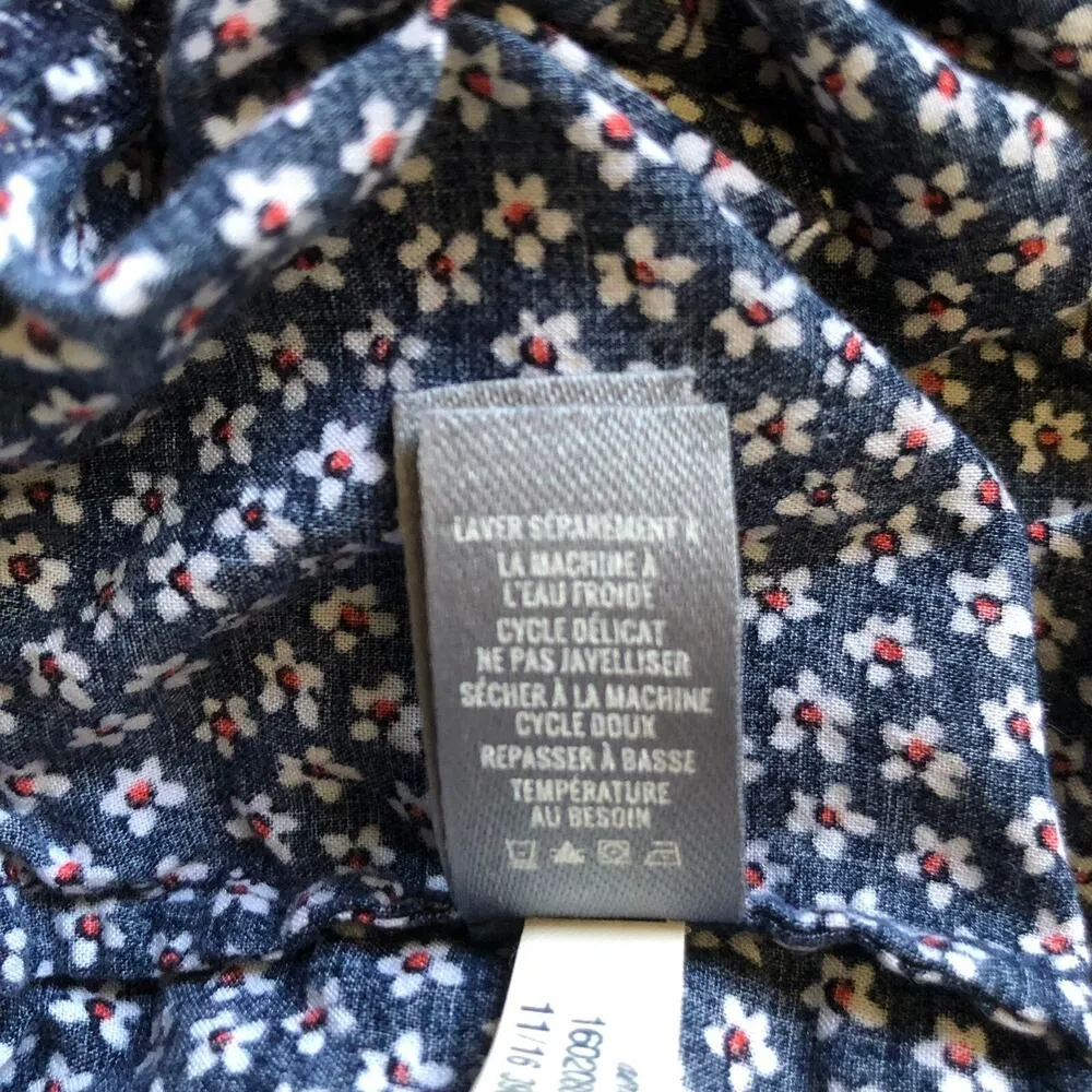 Aerie Shorts Navy Blue Floral Crochet Waist Band Drawstring Women's Large - Image 11