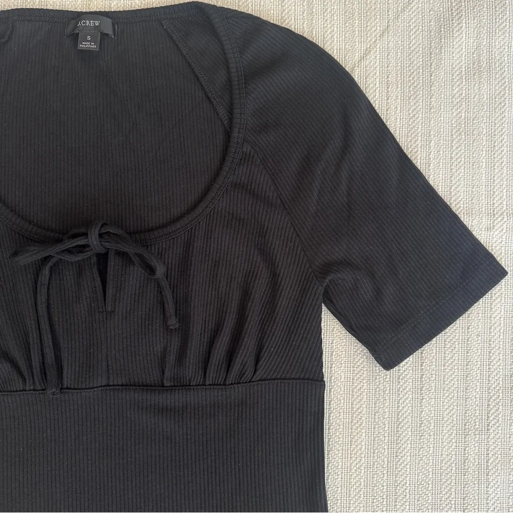 Tie-Front Vintage Rib T-Shirt in Black Scoop Neck Short Sleeve Size Small - Image 3
