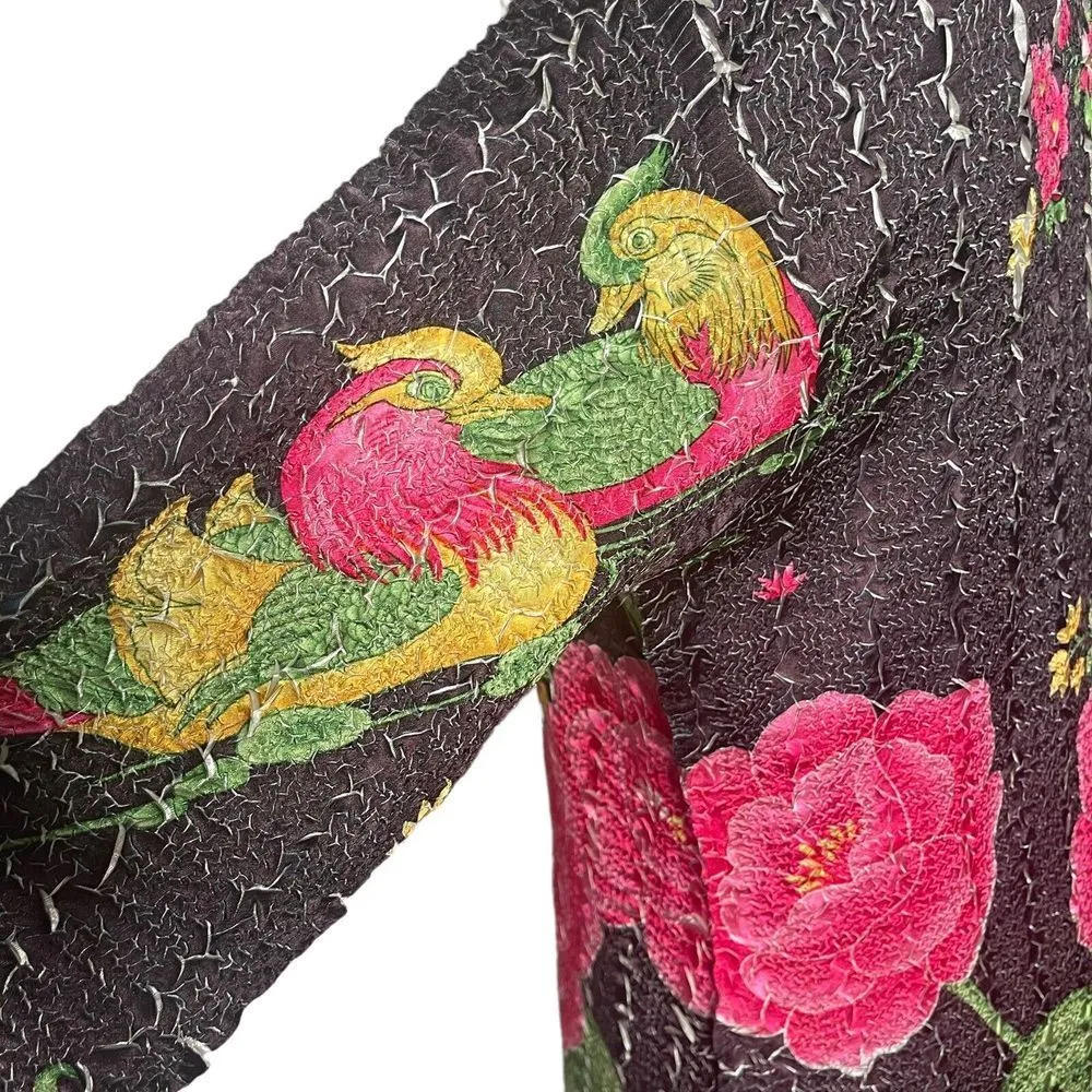 Womens Crinkle Chinese Oriental Tunic Top Dress Size‎ M Mandarin Collar floral Pink Size M - Image 10