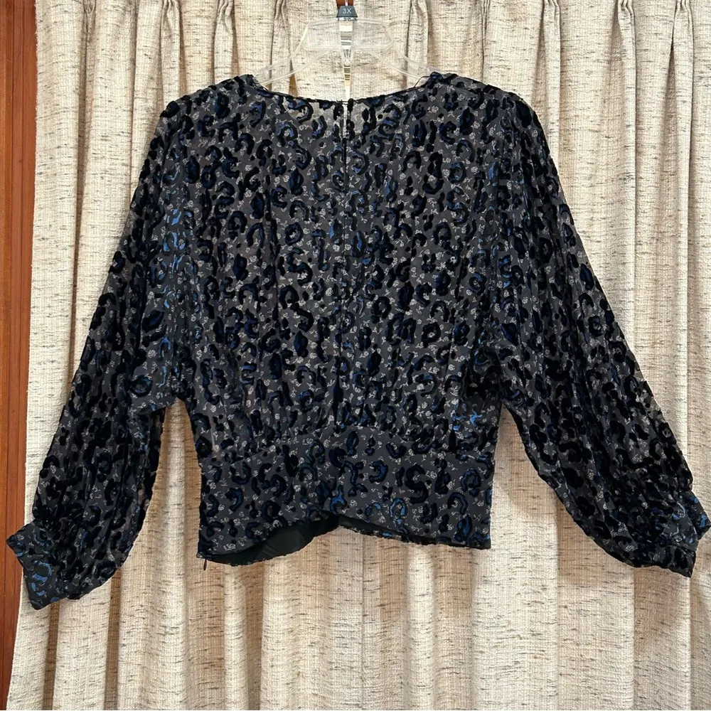 Zara Sheer Flocked Deep V-Neckline Blouse - Large - Image 8