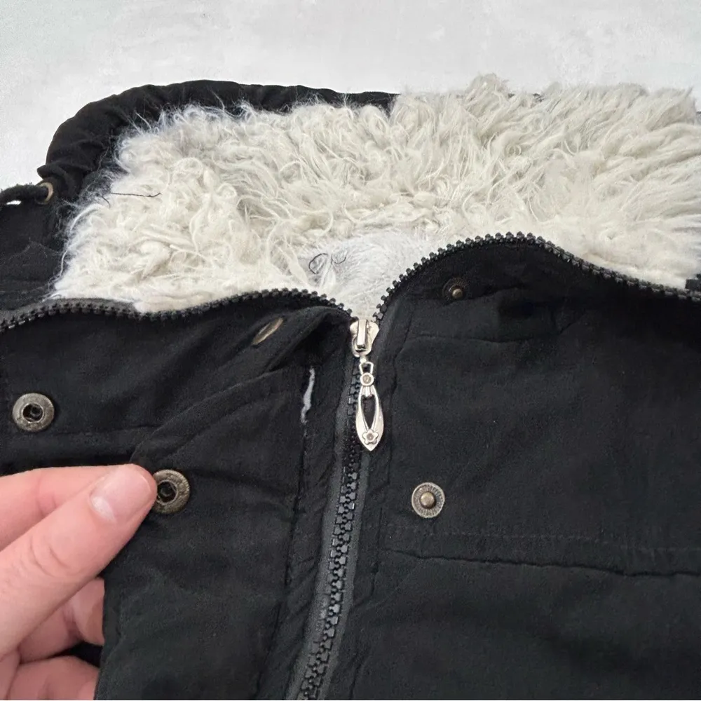 Black Comfy Winter Mid Length Thick Warm Faux Fur Lined Jacket Coat Women’s S - Image 3