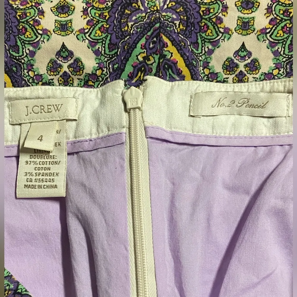 J Crew Cotton Royal Paisley No. 2 Pencil Skirt Size 4 Cotton/Spandex - Image 4