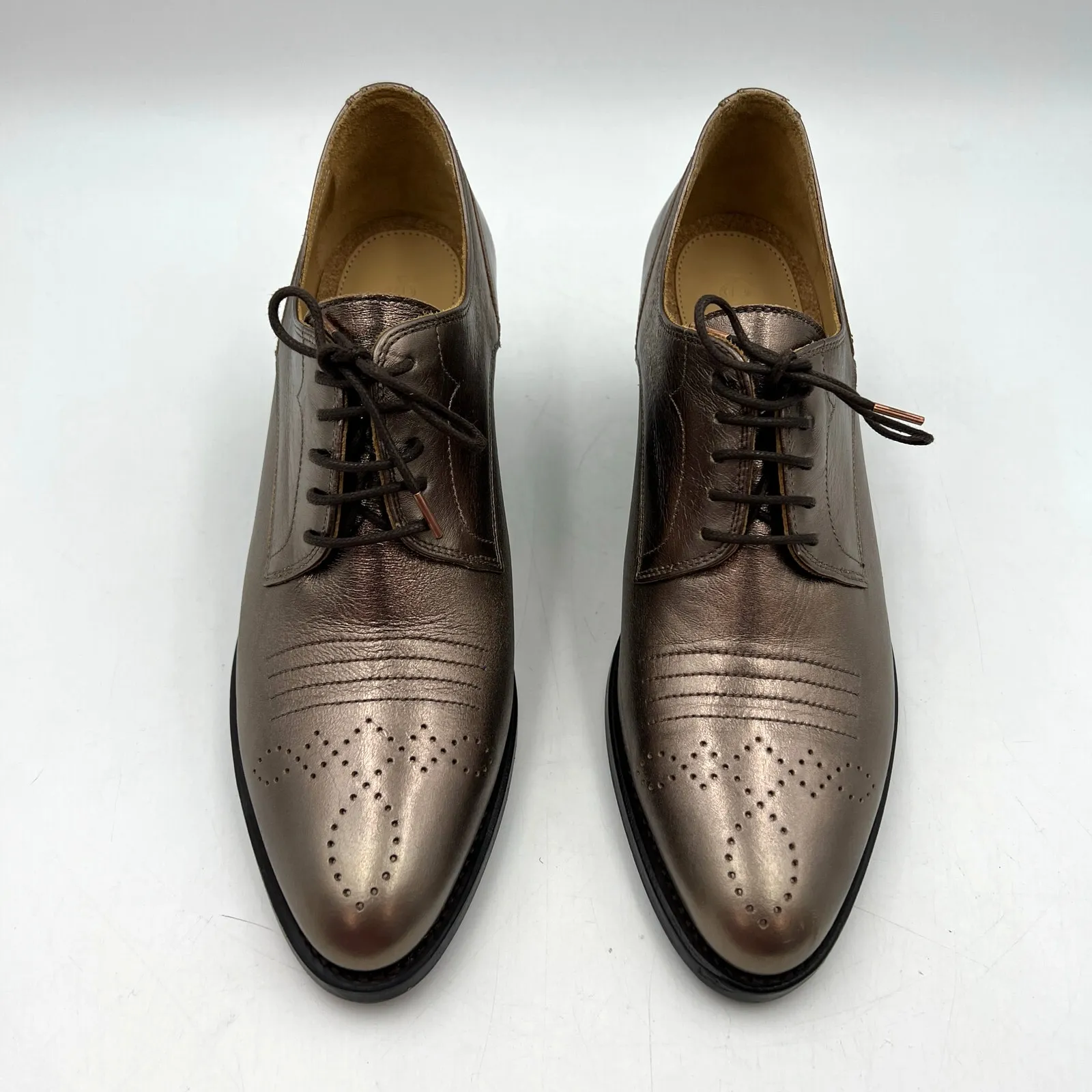 The Office of Angela Scott Women’s Miss Button Bronze Metallic Heeled Oxfords Brown Size 12 - Image 2