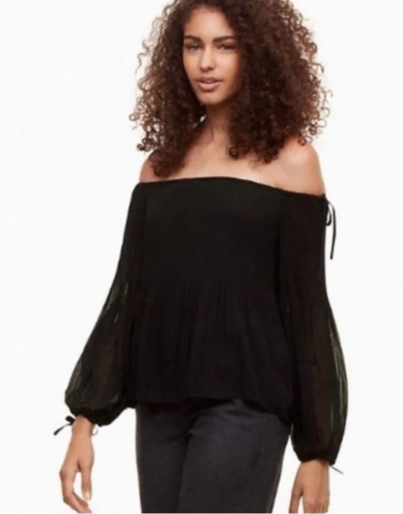 Aritzia Wilfred Black Talence Chiffon Off The Shoulder Blouse Size Small - Image 2