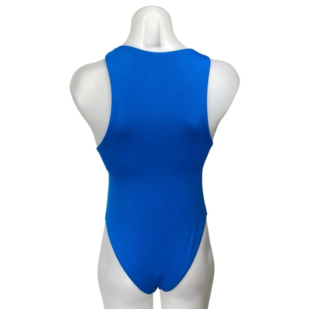 Zara Women's Blue Sleeveless Racerback High Neck One Piece Bodysuit Tank Top M - Image 2