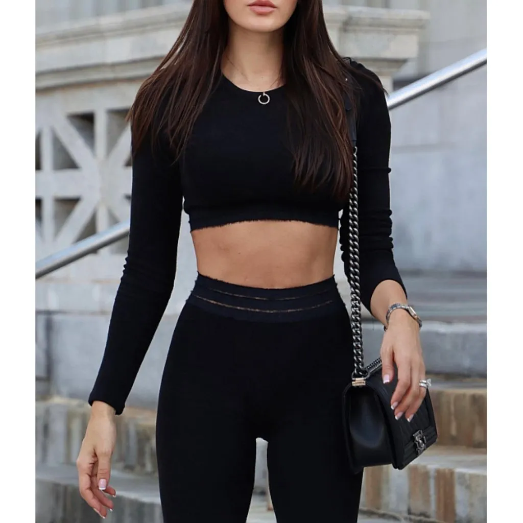 Alo Seamless Luxe Terry High-Waist Cuddle Legging Black Hi-Rise Slit Hem Bootcut - Image 8