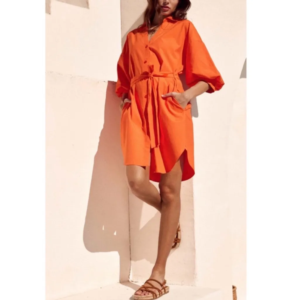 BROCHU WALKER The Kate Belted Dress Orange Medium - Image 11
