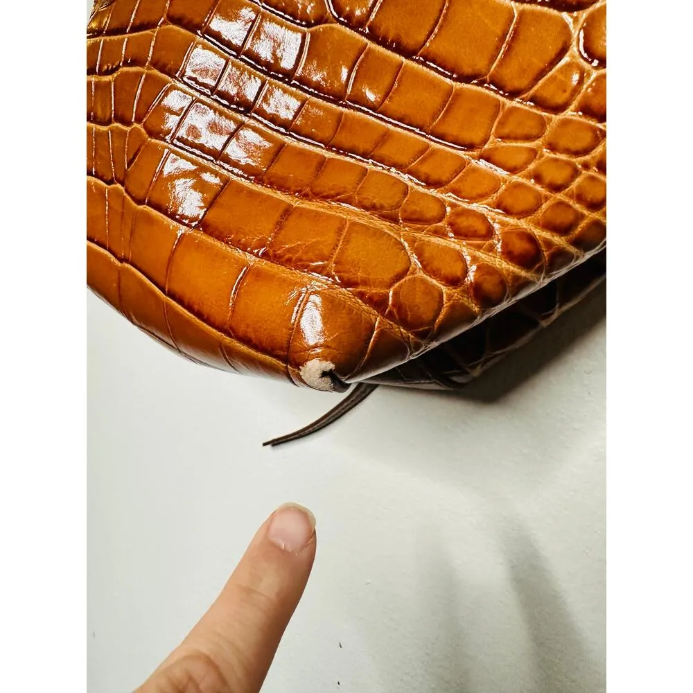 MANSUR GAVRIEL Brown Crocodile Embossed Drawstring Mini Bucket Bag Purse - Image 10