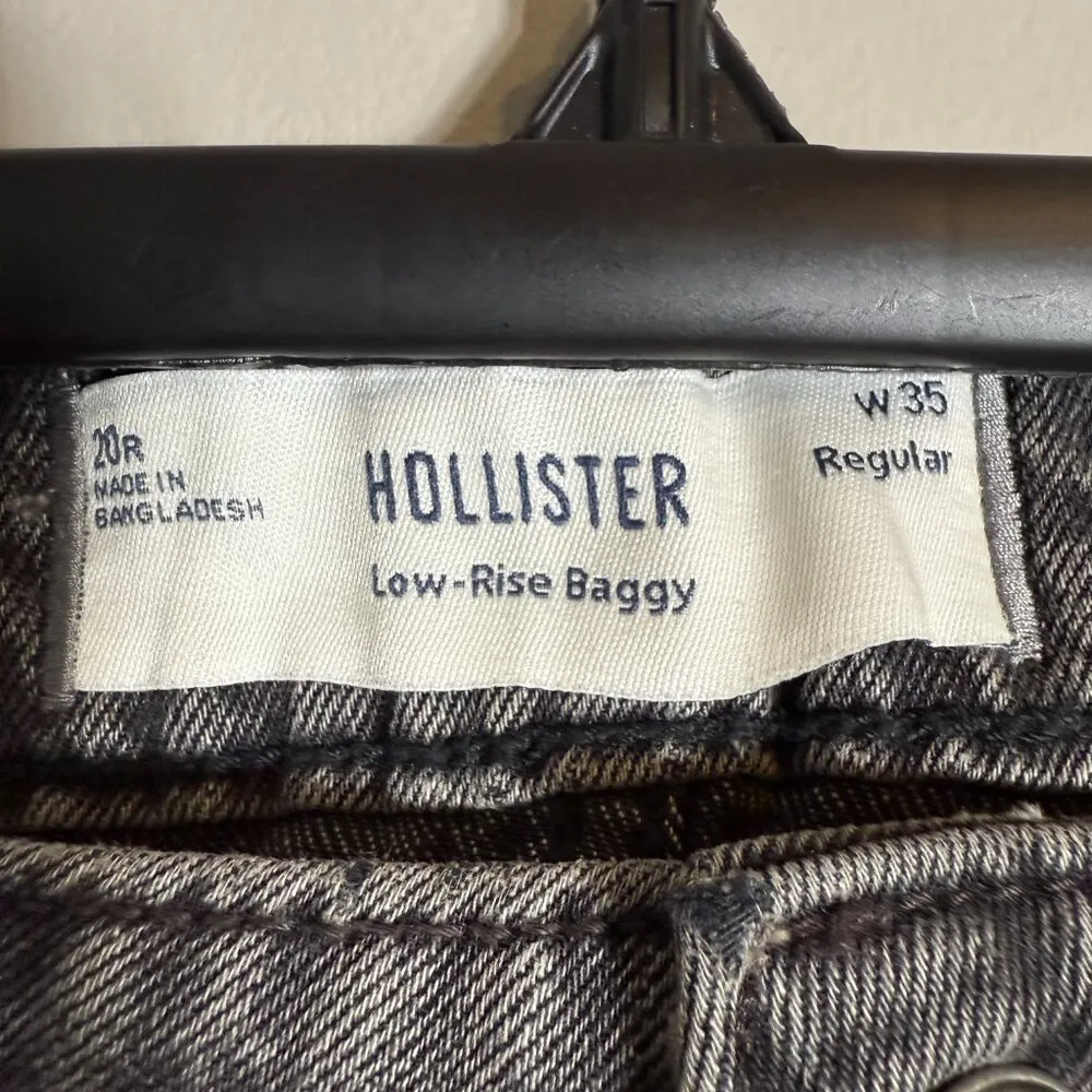 Hollister Low-Rise Washed Black Baggy Denim Jeans Women's 20R W35 Wide Leg NWT - Image 5